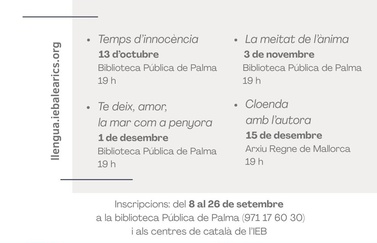 L’Institut d’Estudis Baleàrics (IEB) obre les inscripcions al Club de Lectura de Carme Riera